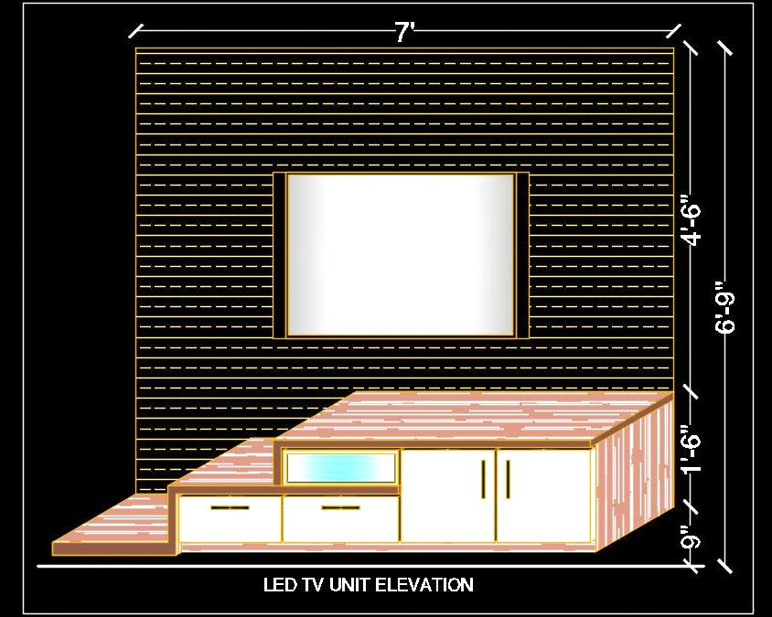 TV Unit Free CAD Block- Modern Design with Open Shelves